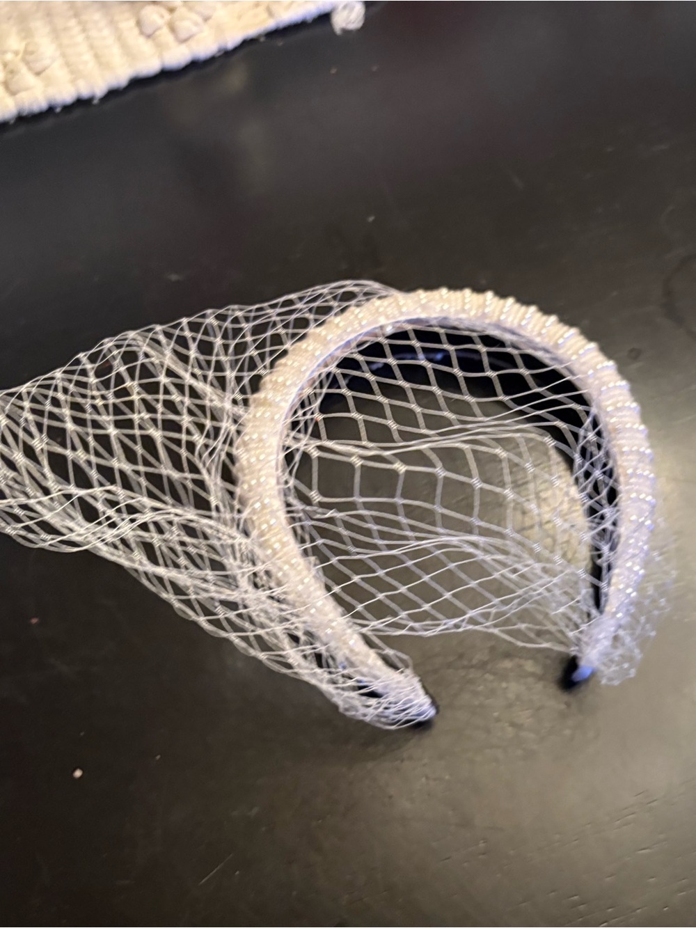 White Beaded Birdcage Veil Headband - Women Accessories
